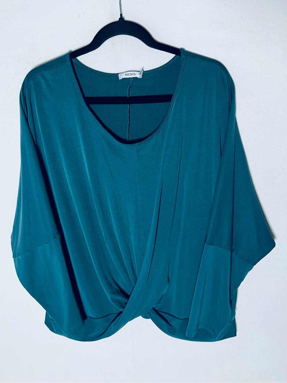 Ricki's Teal Twist Front Dolman Sleeve Top XL Modal Blend Blouse